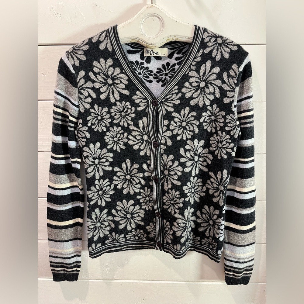 NEVE DESIGNS – Wool Floral & Striped Cardigan (S/M)